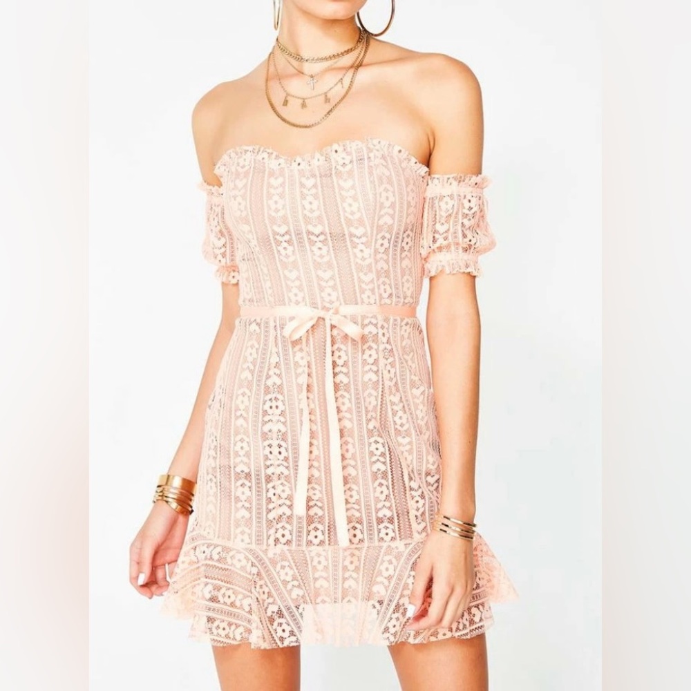 For Love And Lemons | Dakota Lace Peach Mini Dress Small